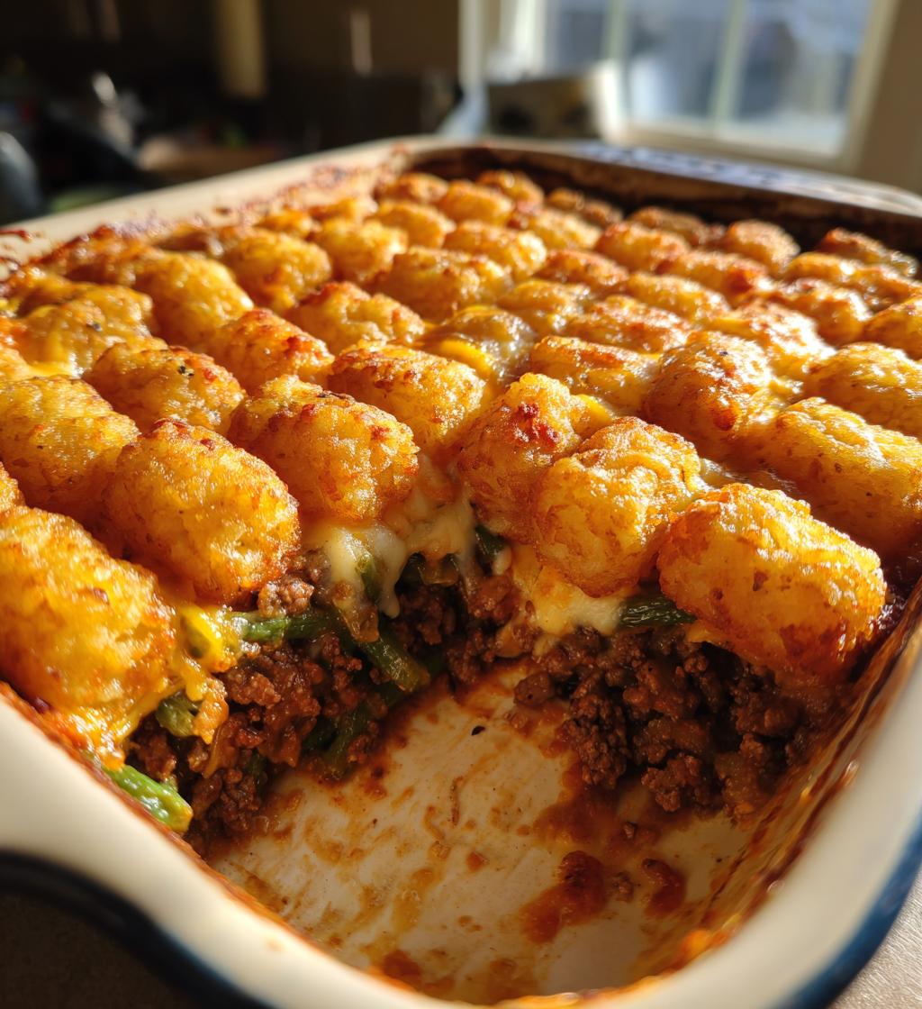 Tater Tot Casserole with Ground Beef and Green Beans Bliss